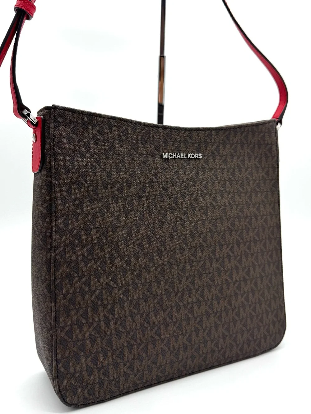 Michael Kors Large Messenger Crossbody Bag Brown/Bright Red